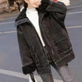 thumbnail image 2 of IROINNID Denim Jacket for Women Deals Long Sleeve Dark Wash Jean Jacket Solid Color Winter Warm Keep Zipper Classic Outerwear,Black, 2 of 8
