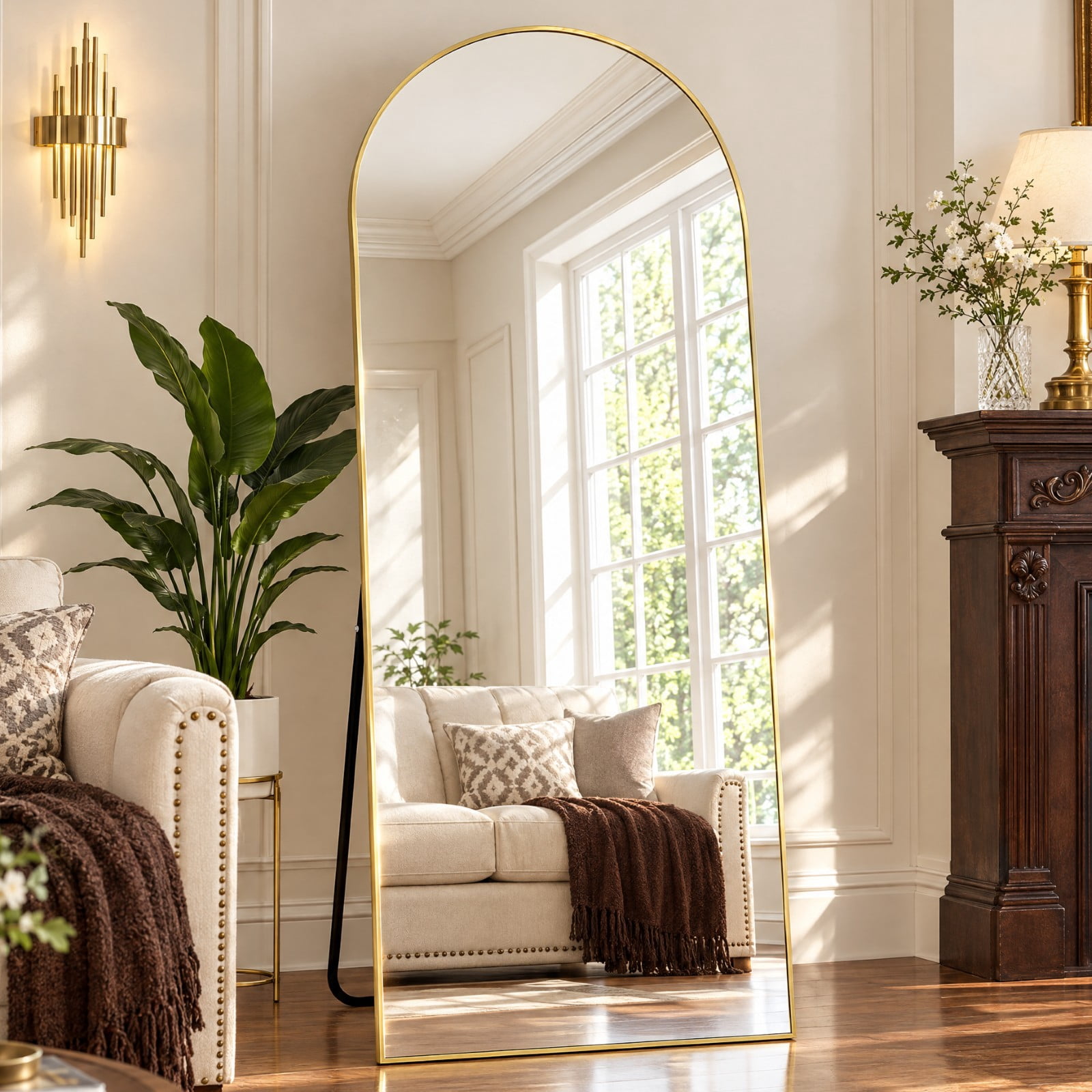 BEAUTYPEAK 71"x 26" Oversized Full Length Mirror Arch Standing Floor Mirror Full Body Mirror, Gold
