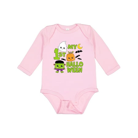 

Inktastic My 1st Halloween with Ghost Monster and Pumpkin Boys or Girls Long Sleeve Baby Bodysuit