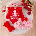 thumbnail image 2 of BOBOGOJP Baby Girl Outfit My 1st Valentine's Day Romper + Diamond Skirts +Leg Warmers+Headband 4Pcs Spring Clothes Red for Size 12M, 2 of 9