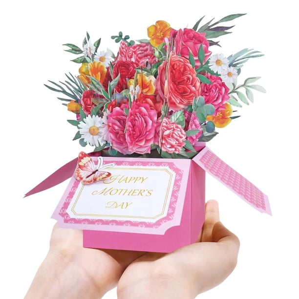Tarjeta de felicitación de flores en caja para el día de la Madre, Día del Padre, Día de Acción de Gracias, Día de San Valentín, decoración Floral de tarjeta de cumpleaños
