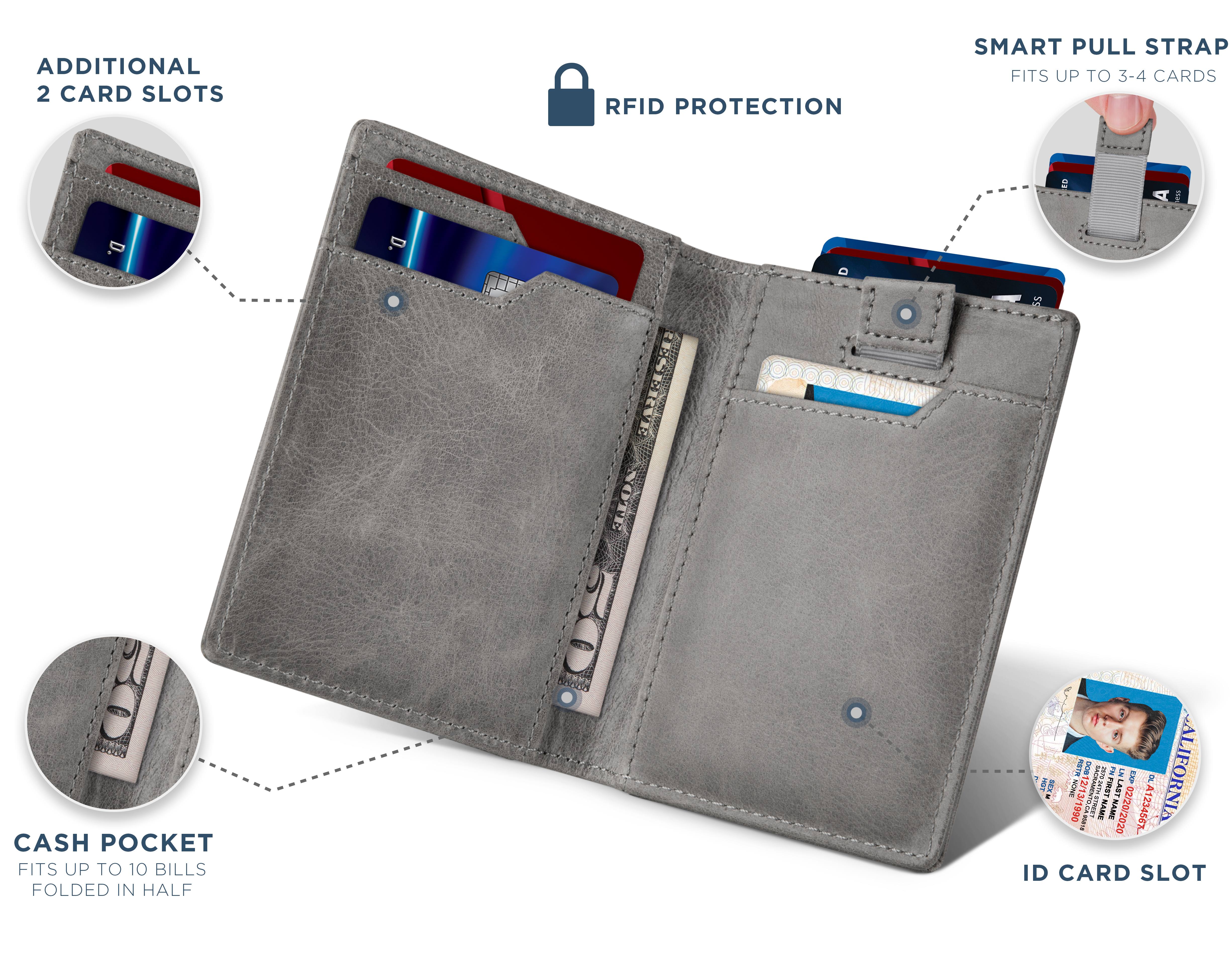 Serman Brands Wallets for Men | Slim Mens leather Wallet | RFID Blocking Minimalist | Card Front Pocket Bifold Travel Thin | Slate Gray - image 3 of 6