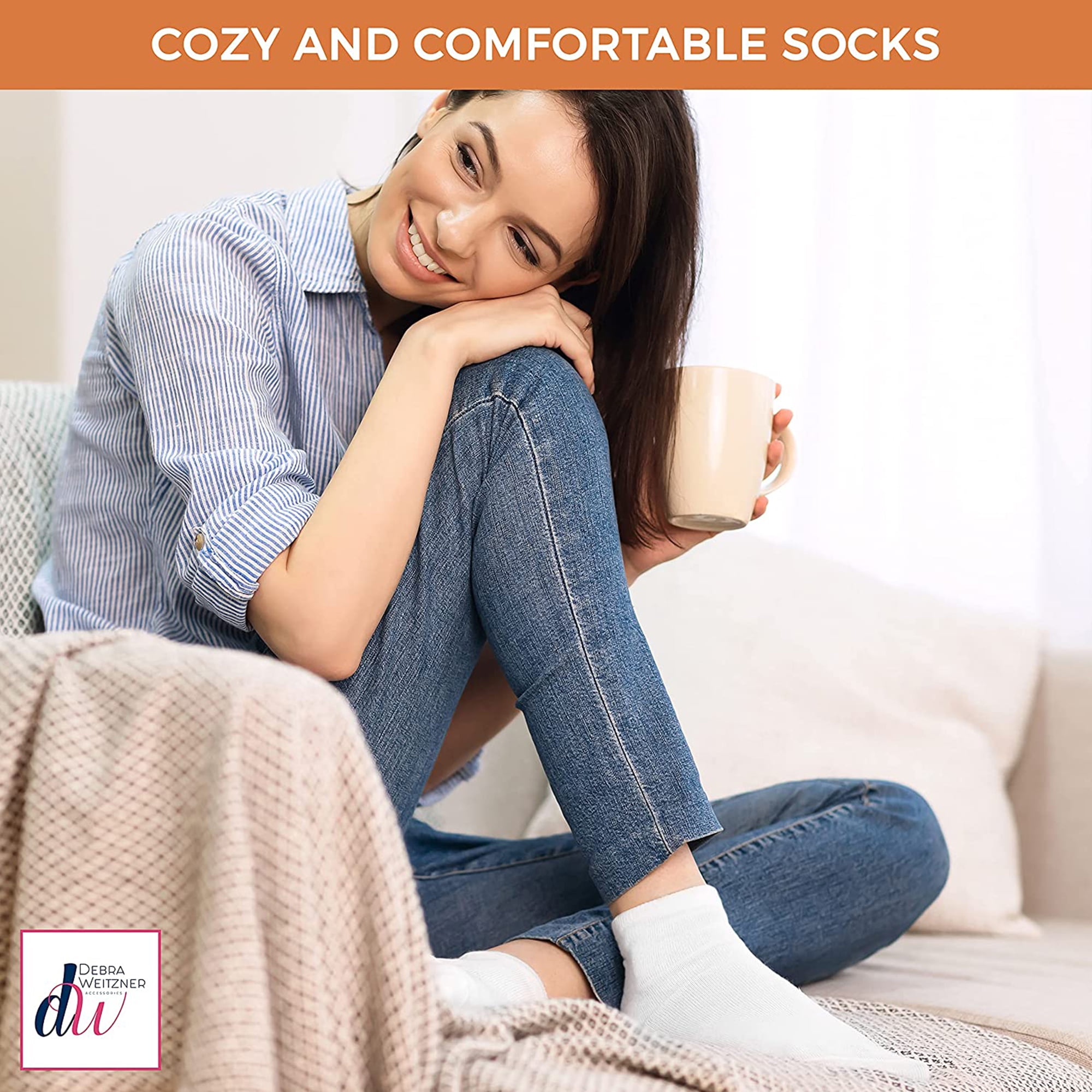 Debra Weitzner Diabetic Ankle Socks Mens Womens Non-binding Socks Loose Fit 12 Pairs White