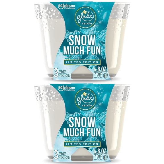 Glade Candle Snow Much Fun, Fragrance Candle Infused with Essential Oils, Air Freshener Candle, 3-Wick Candle, 6.8oz, 2 Candles