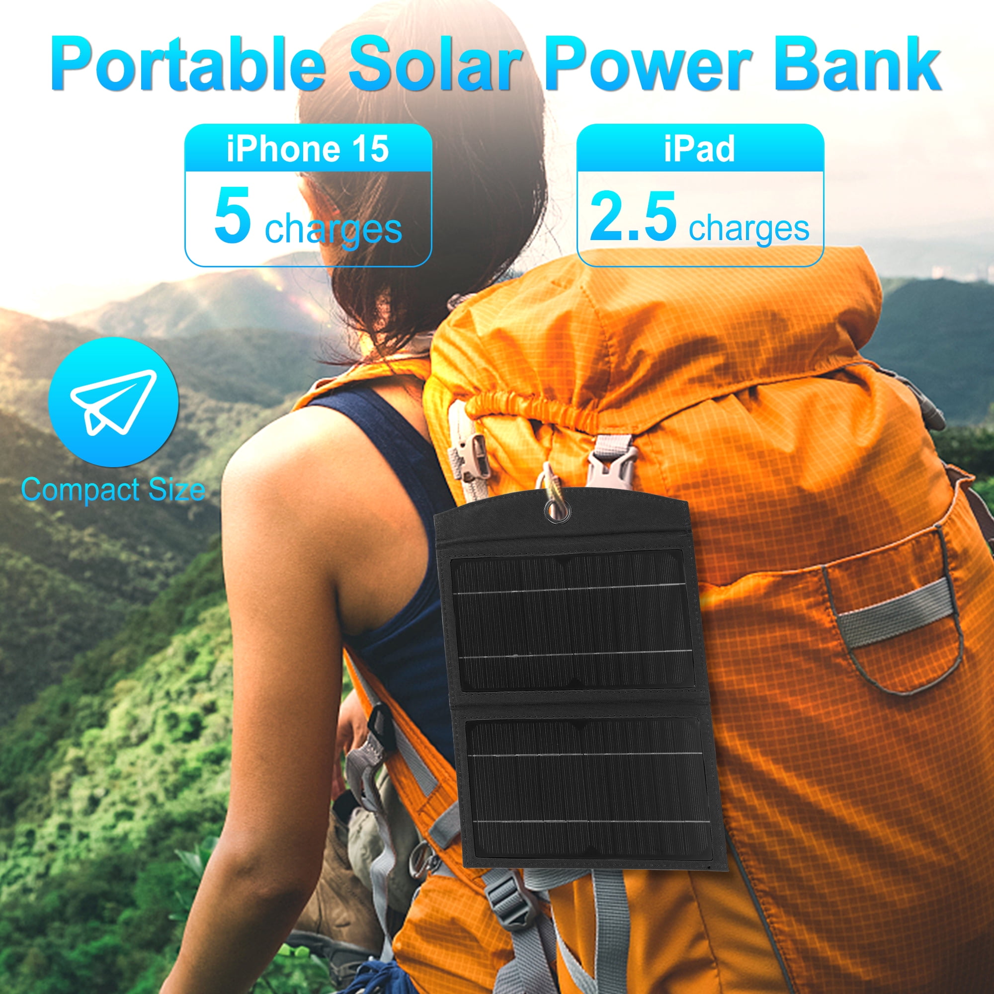 OWNTECH Solar Charger, 20000mAh Outdoor Waterproof Portable Power Bank，5V USB Ports Output for Smartphones iPhone Tablets Outdoor Camping Hiking (Black)