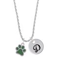 thumbnail image 1 of Delight Jewelry Silvertone Medium Translucent Green Paw Silvertone Script Initial Disc - D - Charm Necklace, 20"+3", 1 of 4