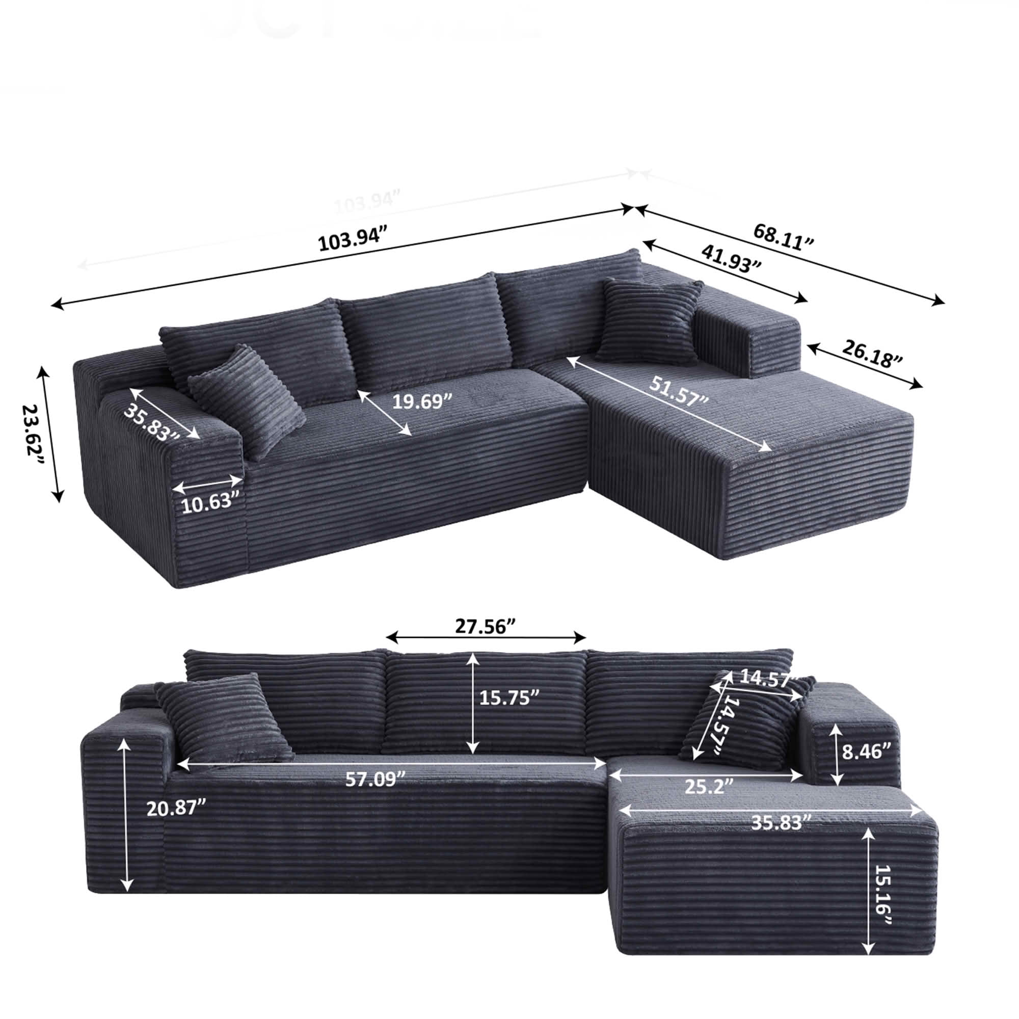 MAYEERTY 104" Cloud Sectional Couch with L-Shape Chaise, Modern Modular Sofa with Deep Seat, Upholstered Couches with Back Cushion for Living Room Bedroom, No Assembly Required