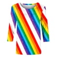 thumbnail image 5 of Miluxas Women's Rainbow Striped T Shirts 3/4 Sleeve Sleeve Round Neck Loose Fit Casual Tee Shirt Top White, 5 of 6