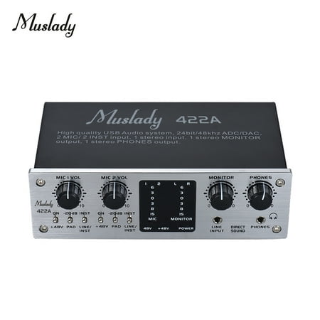 Muslady 422A 4-Channel USB Audio System Interface External Sound Card +48V phantom power DC 5V Power Supply for Computer Smartphone With USB