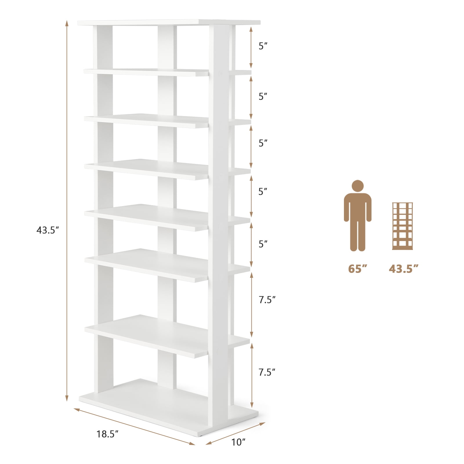 Patiojoy 7-Tier Double Rows Shoe Rack Vertical Wooden Shoe Storage Organizer patented White