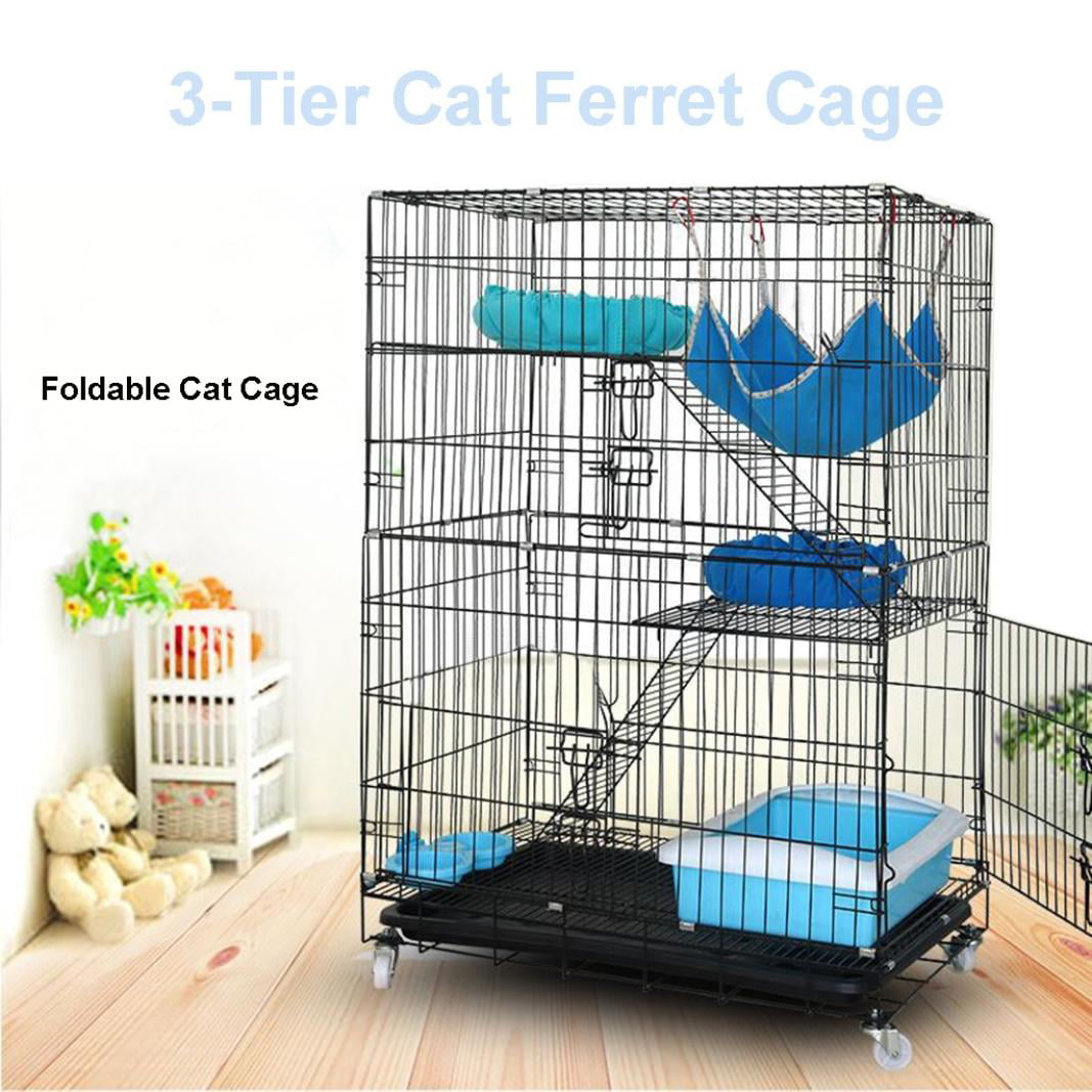 Bouanq Luxury 3Tier Cat Ferret Cage Portable Cat Home