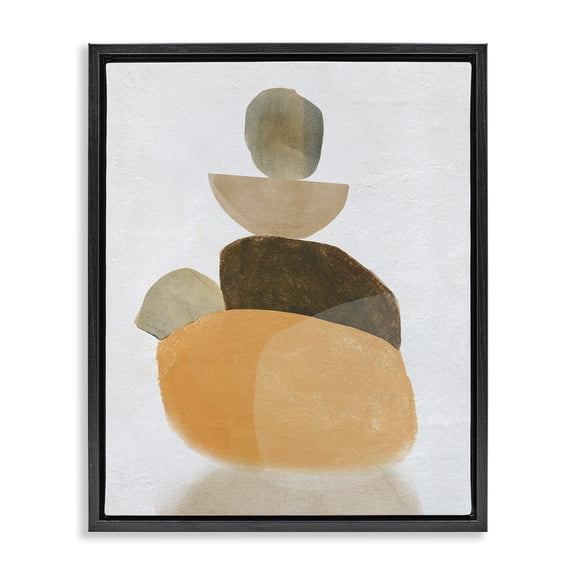 Stupell Industries Bohemian Stacked Rocks Neutral Tones Black Floating Frame Canvas Art, 17 x 21, by Carol Robinson