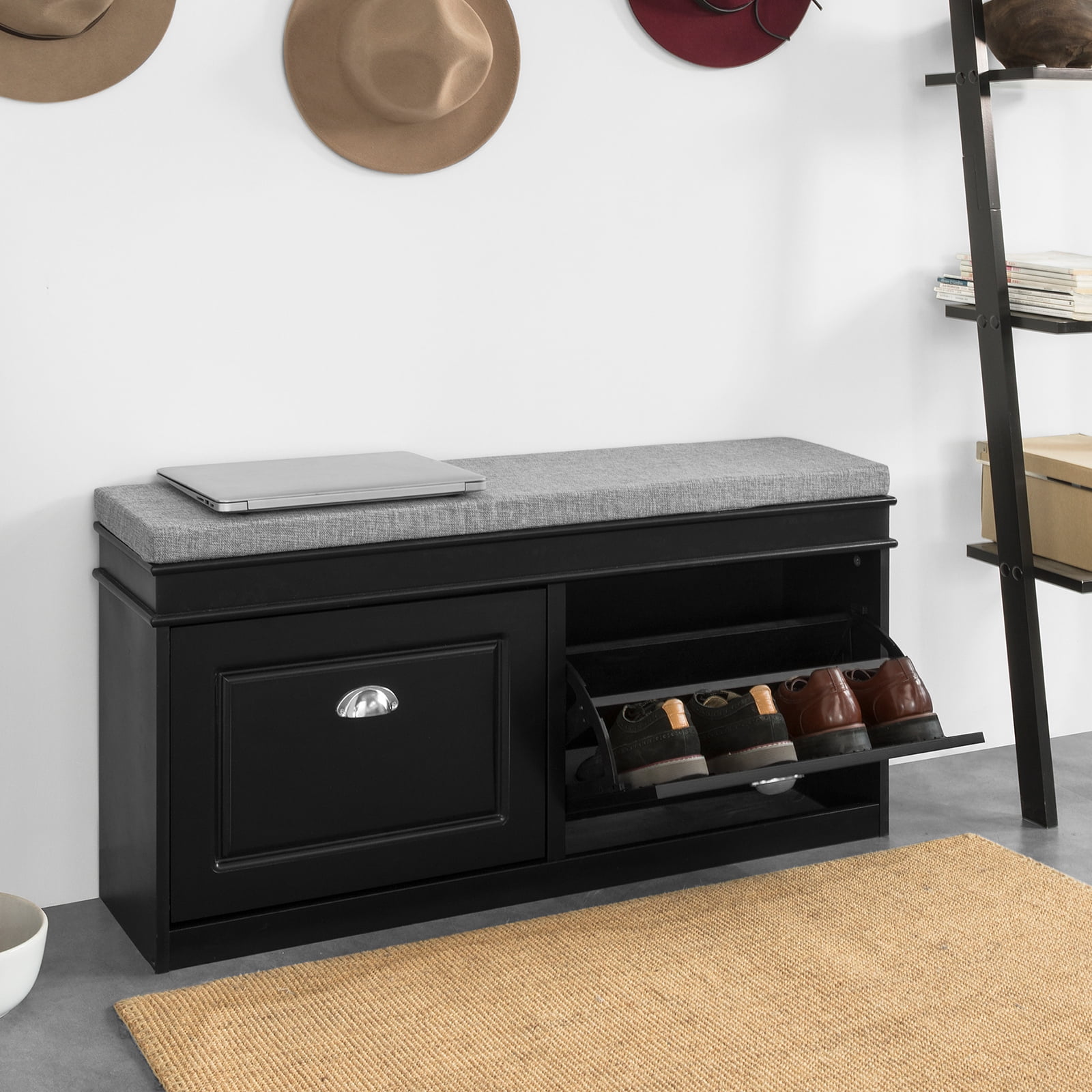Haotian Hallway Shoe Storage Bench with Flipdrawer & Cushion