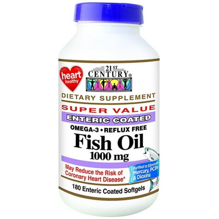 21st Century Fish Oil 1000 mg Enteric Coated Softgels 180 (Best Enteric Coated Fish Oil)