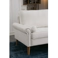thumbnail image 5 of 77.5" Living Room Sofa, Upholstered Velvet 3-Seater Sofa with Copper Nail on Arms and 3 Pillows, Accent Loveseat Sofa for Living Room, Bedroom, Office, Apartment, White, 5 of 9