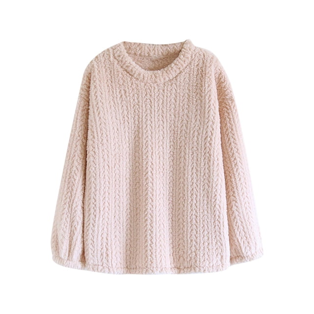 MeetoTime Womens Pajama Top Fall Winter Fleece Round Neck Long Sleeved Pullover Tops Home Clothes
