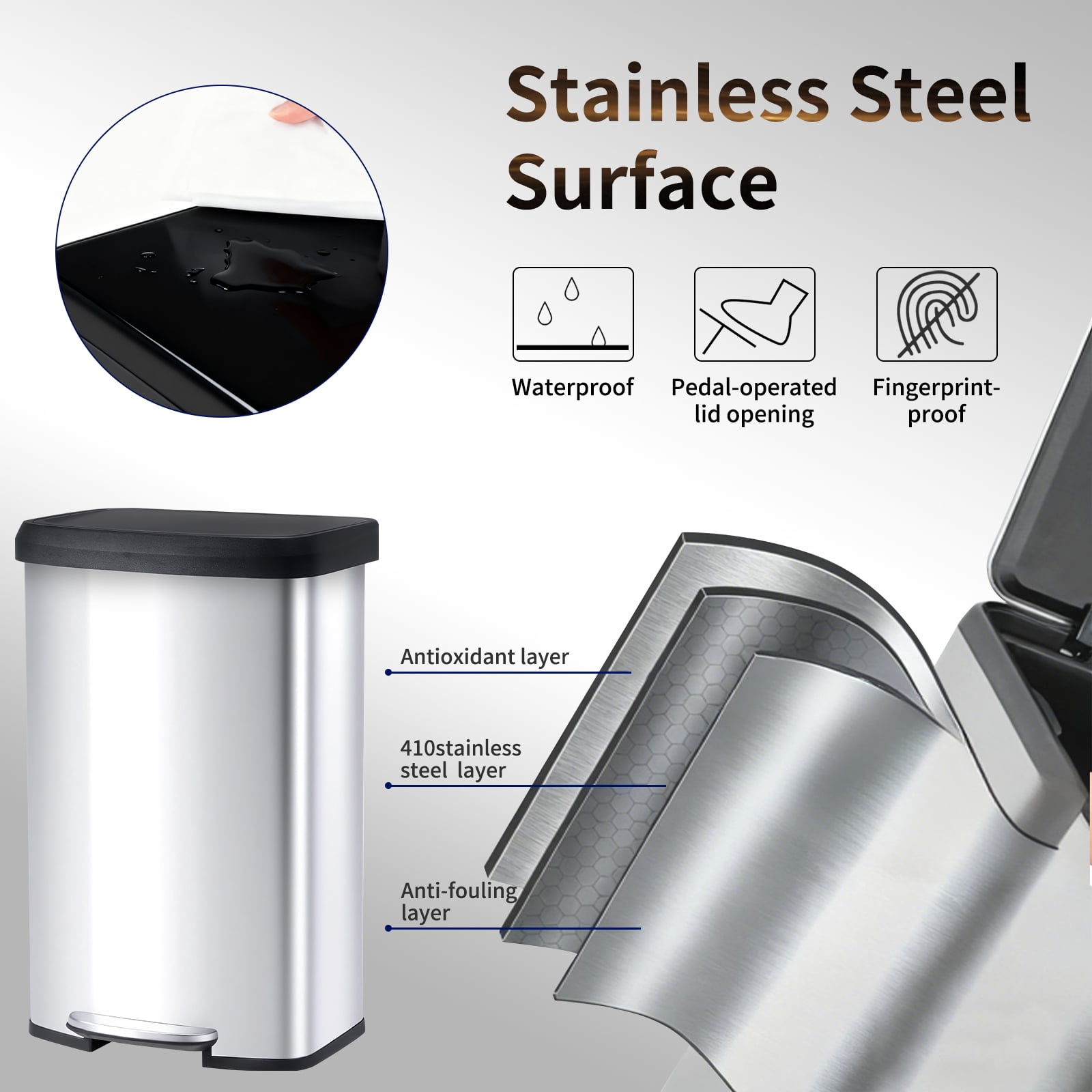 21 Gallon Dual Compartment Trash Can with Lid, 80L Stainless Steel Recycling Bin with Soft Close Lid & Step Pedal, Large Garbage Can for Kitchen, Home, Silvery