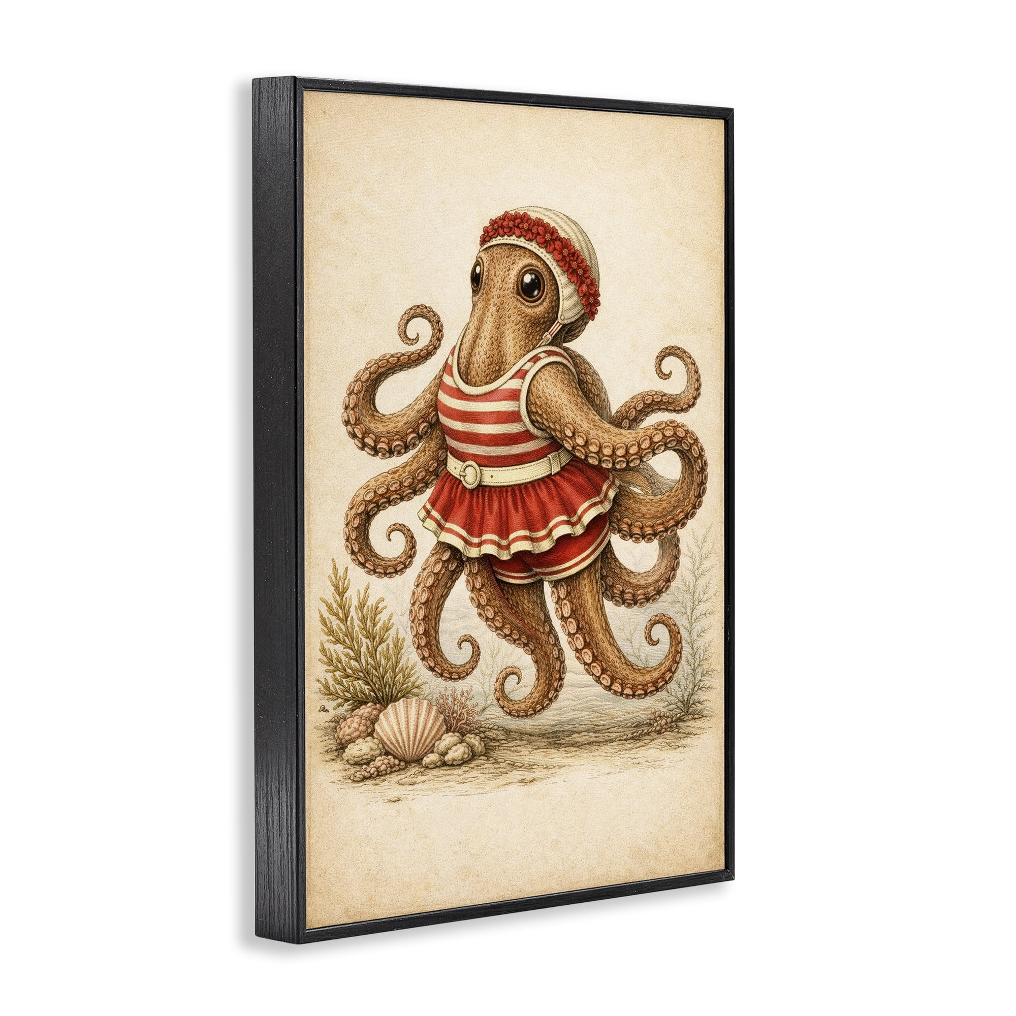 Stupell Industries Octopus of Maritime Bathing Society Black Framed Giclee Art, design by Grotto Studios