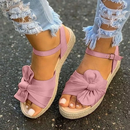 

HIBRO Women s Fashion Large Size Bowknot Buckle Fish Mouth Platform Sandals