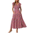 thumbnail image 1 of Vestido largo BLENCOT con estampado floral y cuello en V con volantes para mujer, 1 of 5