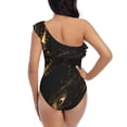 thumbnail image 5 of Zufioo Black And Gold Fire Dragon Print One-shoulder Ruffled One-piece Swimsuit, High Elastic Integrated Removable Chest Pad Swimsuit Suitable for Beach, Pool and Vacation-Medium, 5 of 6