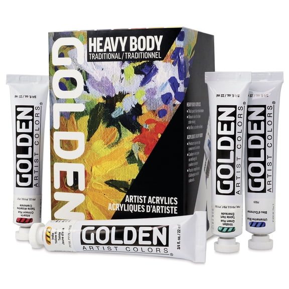Golden Heavy Body Artist Acrylics - Set of 7, Traditional Colors, 22 ml Tubes