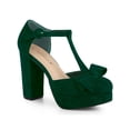 thumbnail image 1 of BLISSFUL STEP Women Round Toe Block Heel T Strap Pumps Green 8, 1 of 8