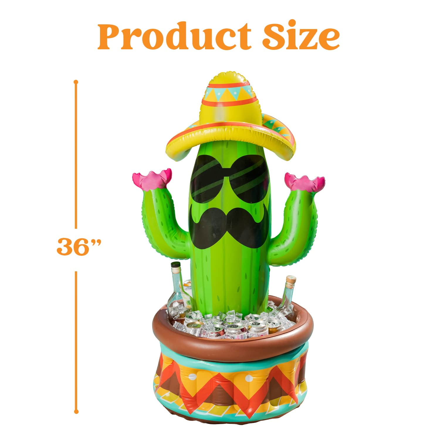 Joyfy 36" Inflatable Cactus Cooler with Sombrero Hat for Fiesta, Pool Party Decoration, Cinco de Mayo Party Supplies