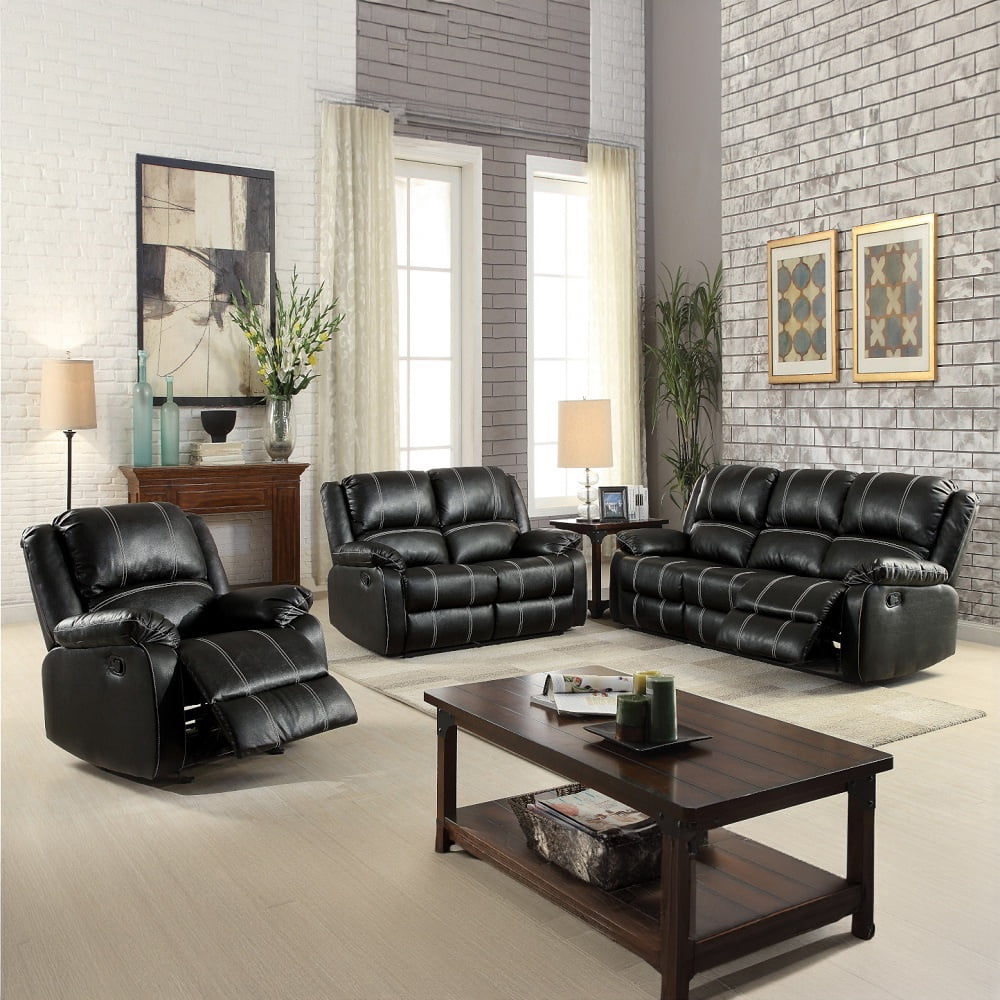 ACME Zuriel Motion Loveseat in Black Synthetic Leather