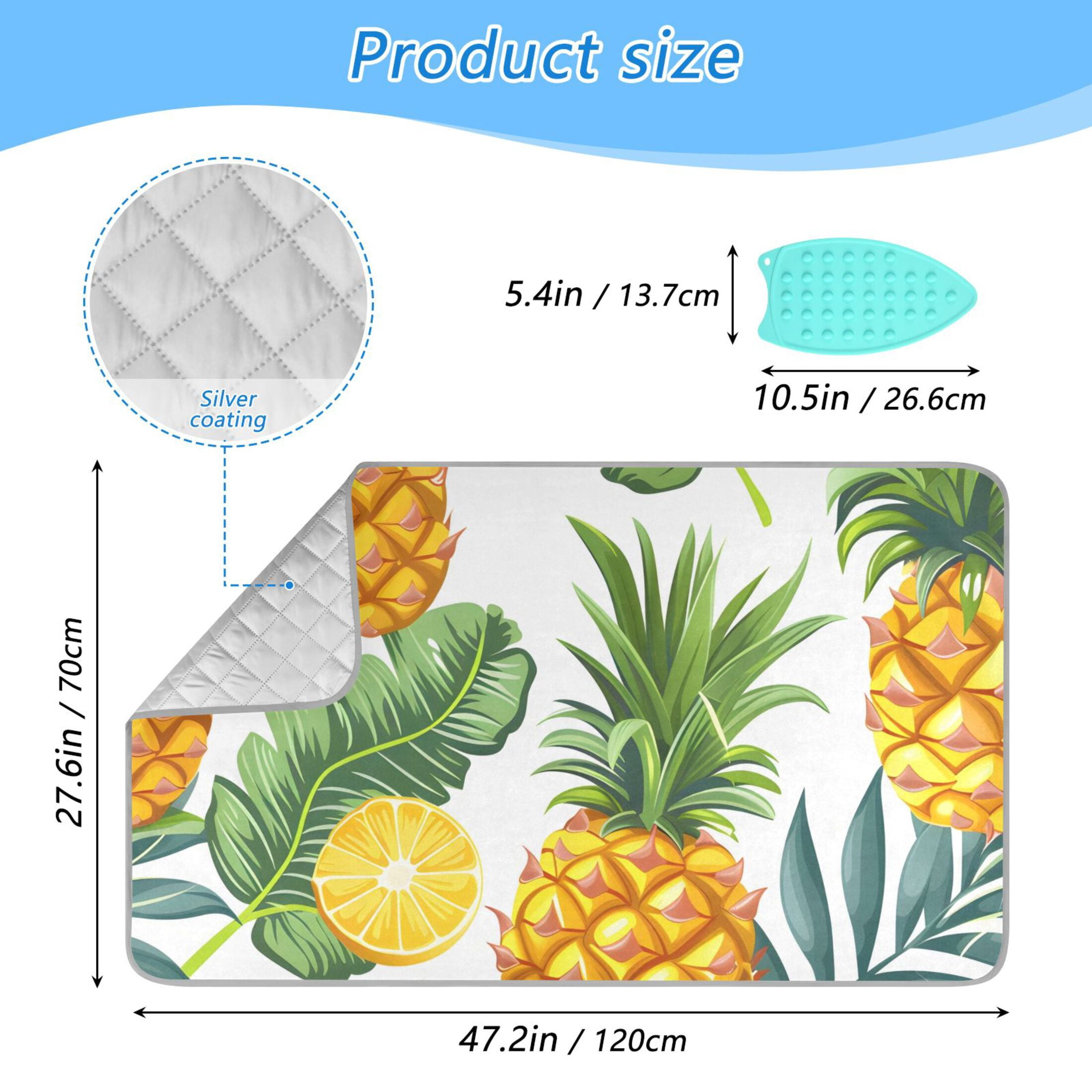 Palm Leaves Pineapples Lemons Ironing Mat Blanket Portable Travel Ironing Pad Heat Resistant Pad 47.2" x 27.6”
