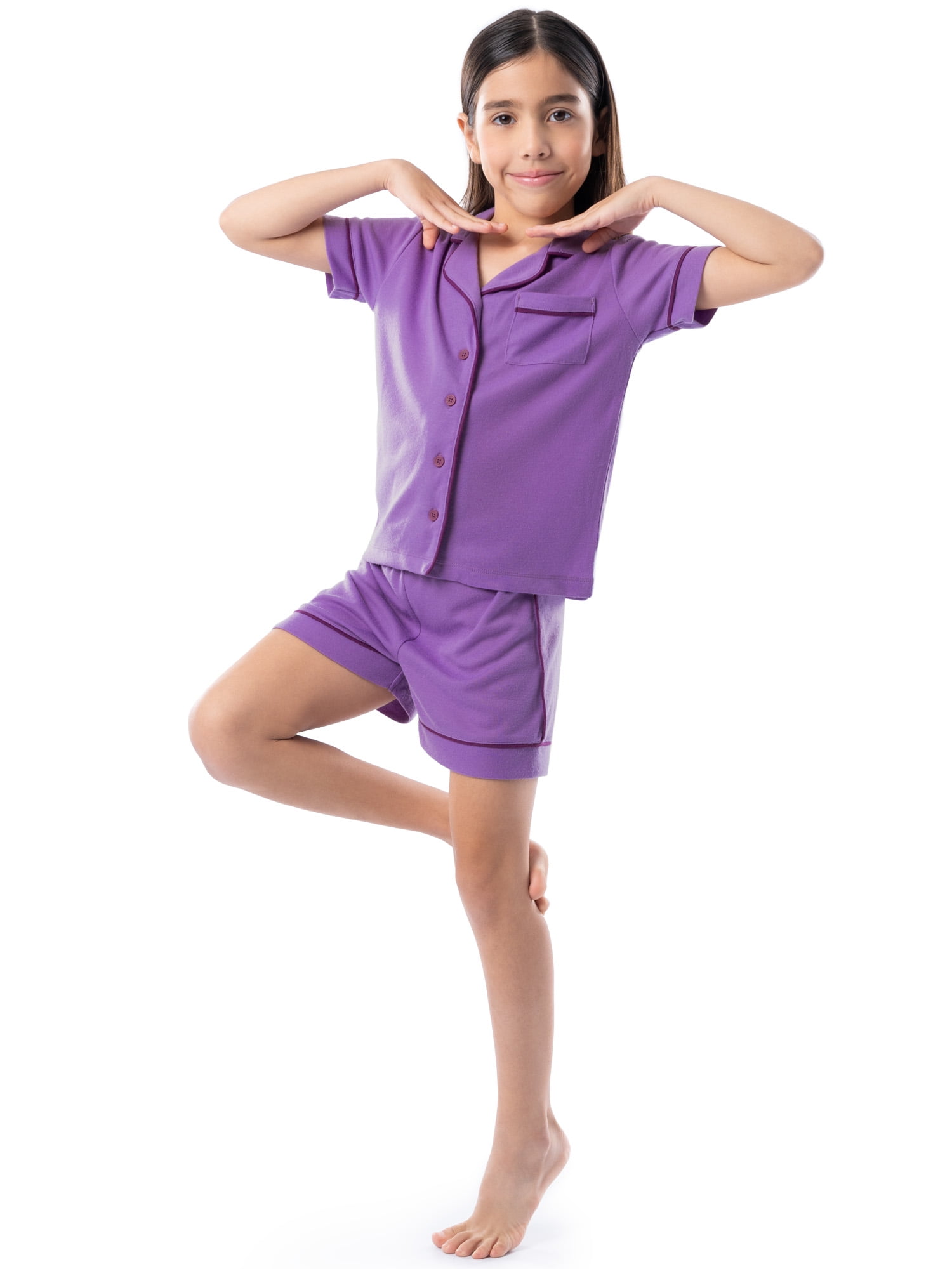 Fruit of the Loom Energize Girl's Lose Fit Short Sleeve Top & Short Pajama Sleep Set, Sizes 4/5-14/16