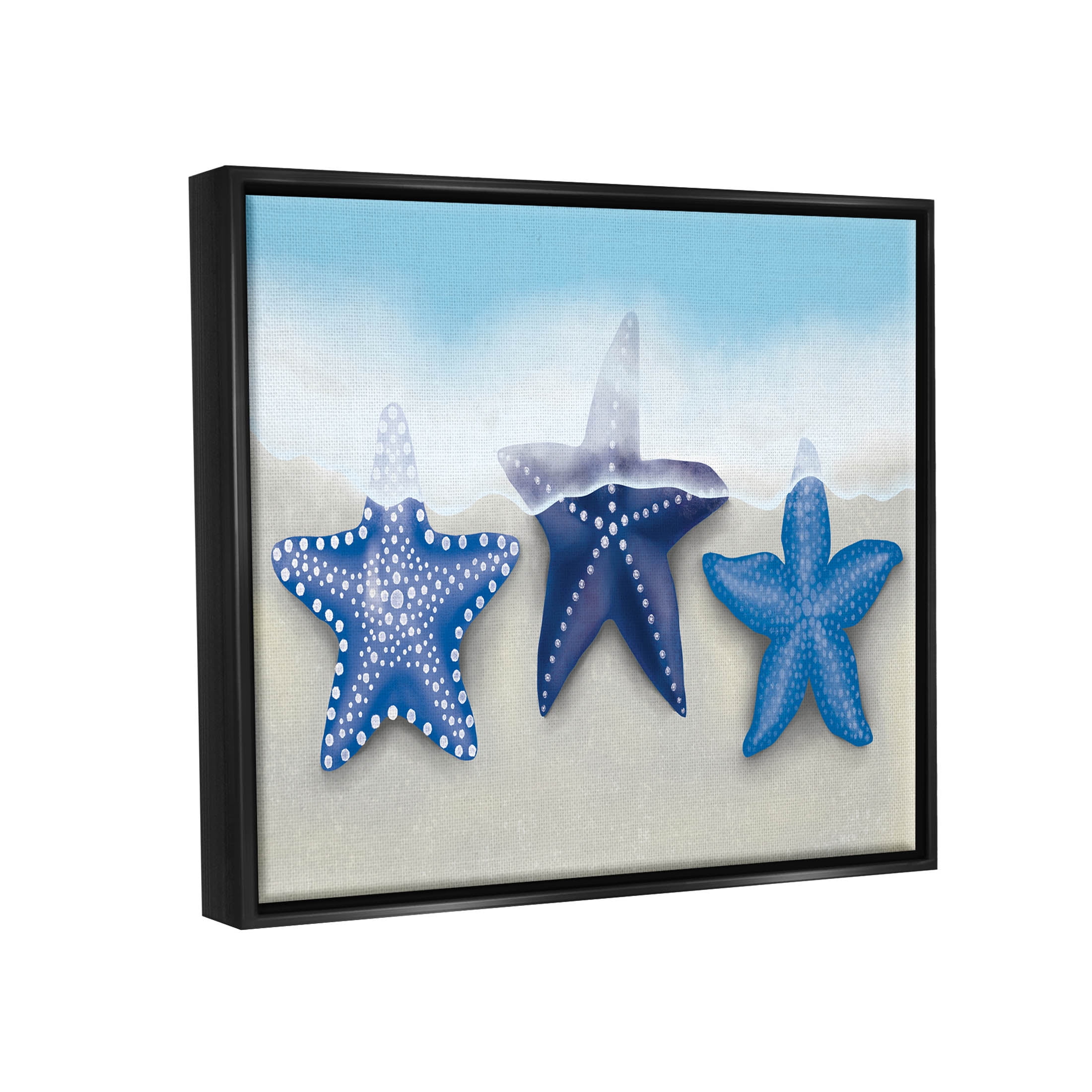 Mixed Blue Starfish Shoreline Animals & Insects Graphic Art Jet Black Framed Art Print Wall Art