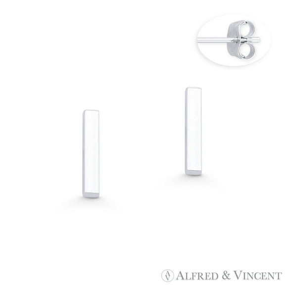 Straight Rectangle Bar 10x2x2mm Stud Earrings w/ Push-Back Posts in .925 Sterling Silver