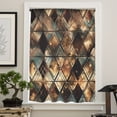 thumbnail image 4 of Brown Teal Geometric Semi Sheer Curtains Drapes for Living Room, Bedroom, French Doors Window 45 Inches Long, Retro Modern Plaid Abstract Art Rod Pocket Chiffon Curtain Drapery Voile Draperies Panel, 4 of 6