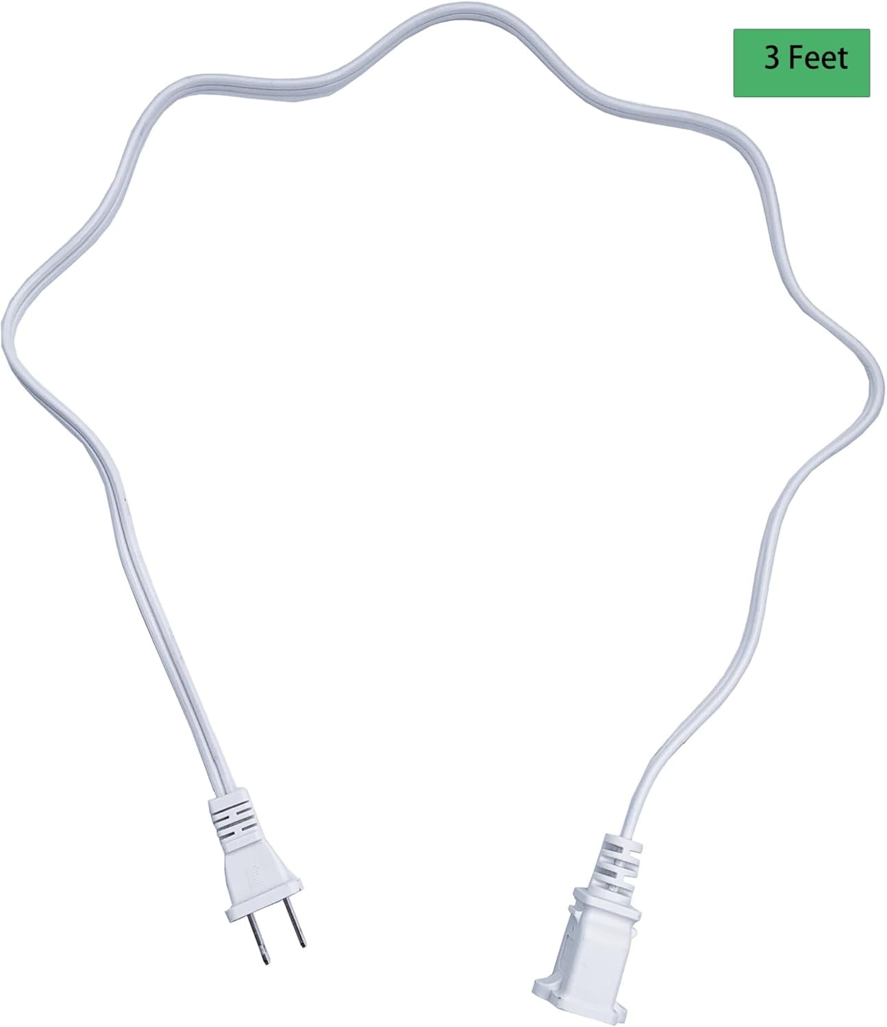 3 Foot Extension Cord, 2 Prong Small AC Power Cord White, 18 AWG Power Cable for Indoor Use, Male to Female Extension Cord, NEMA 5-15P to NEMA 5-15R, 2 Pack