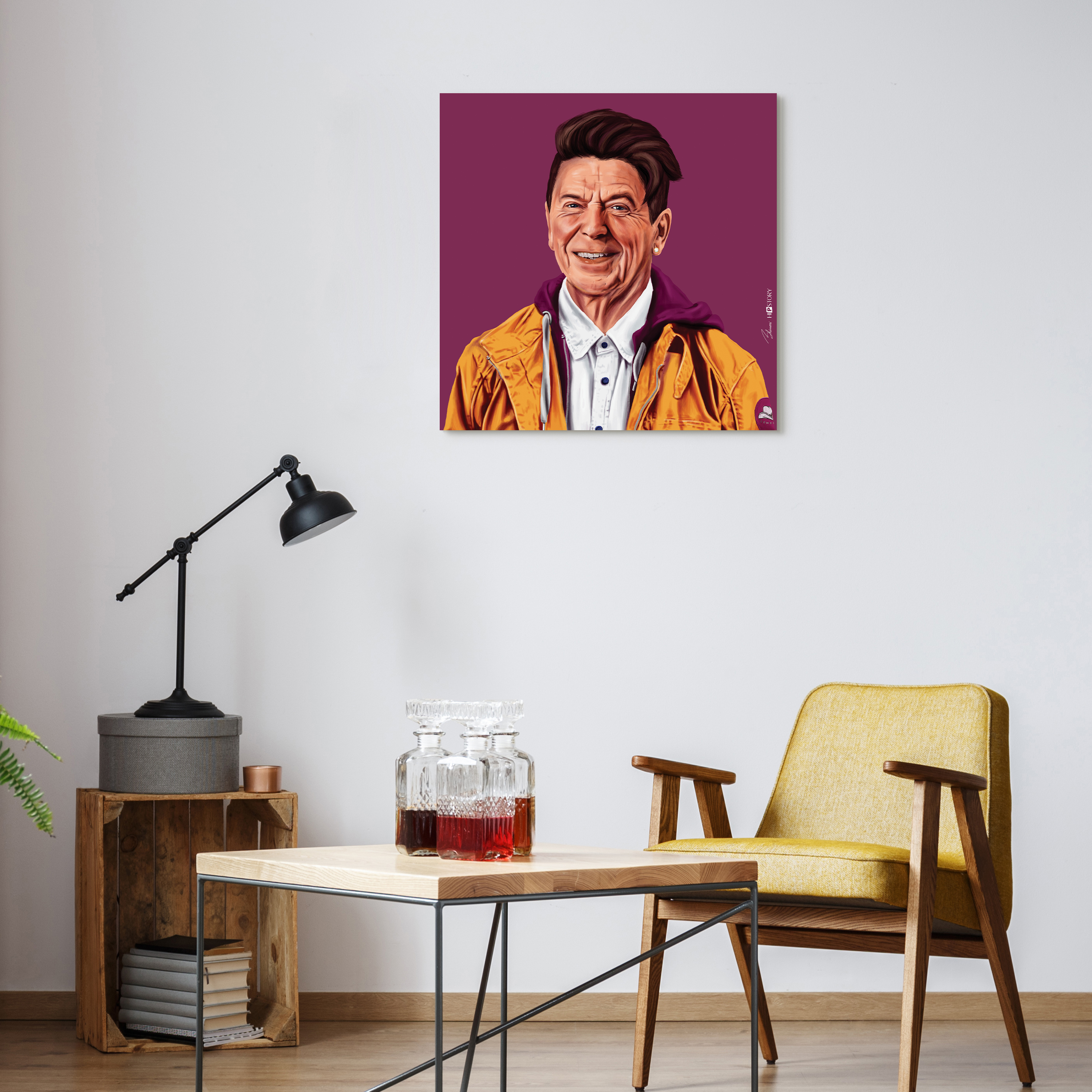 "Hip Ronald Reagan" Frameless Free Floating Reverse Printed Tempered Art Glass Wall Art
