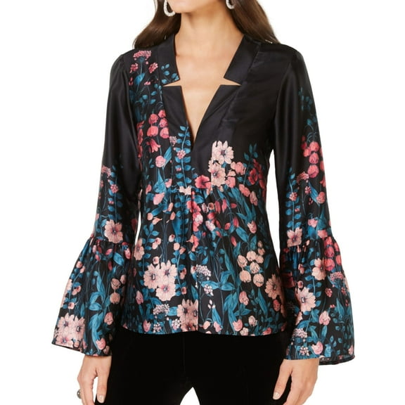 Nanette Lepore Womens Silk Floral Pullover Blouse, Black, Small