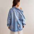 thumbnail image 6 of sicmoss Women's Blue Cotton Vintage Oversized Embroidered Denim Jacket Boho Loose Fit Button Down Casual, 6 of 7