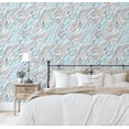 thumbnail image 3 of S4Sassy Multi-Color Palm Leaf Wallpaper- Blue Tropical Wall Covering,25"x360" Self-Adhesive Textured Vinyl Wallpaper, Wall Wrap, Easy DIY Decor For Bedroom, Living Room, Living Space, 3 of 8