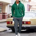 thumbnail image 2 of Txeol Mens Fleece Track Suits 2 Piece Set Quarter Zip Drawstring Hoodies and Cargo Sweatpants with Pockets Casual Outdoor Athletic Sets L,Green, 2 of 5