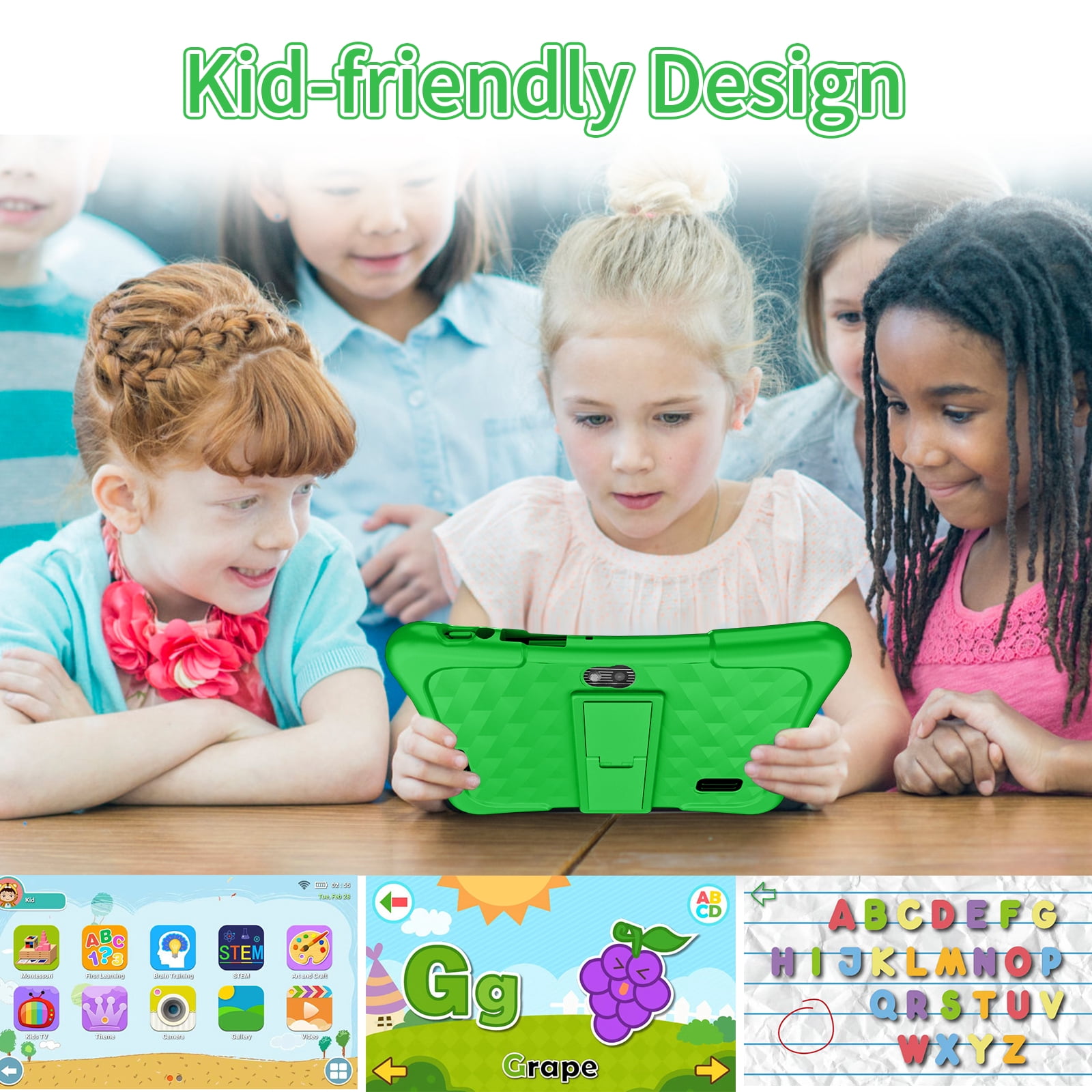 EDDBNi 7" Kids Tablet，6GB RAM 32GB ROM Android Tablet Computer for Children，parental controls，Eye Protection Toddler Tablet for Ages 4-12（green）