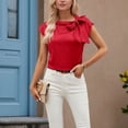 thumbnail image 5 of biudgviw Satin Blouses for Women Silk Dressy Casual Work Tunic Blouses Elegant Cap Sleeve Bow Tie Neck Tops Party Club Outfits, 5 of 5