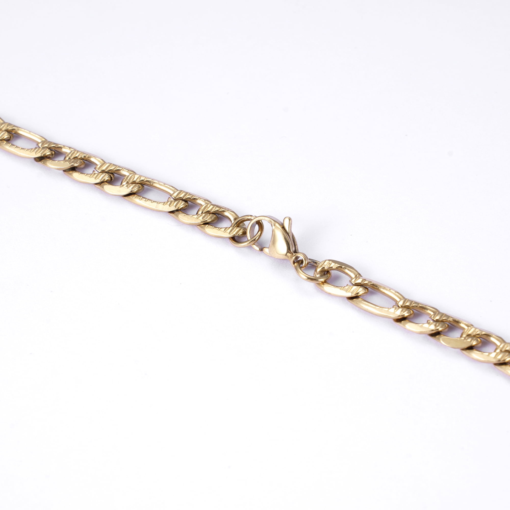 Iron Saints Men 18K Gold Plated Diamond Cut Figaro Necklace, Stainless Steel, Men Luxury