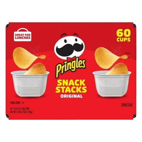 Pringles Potato Crisps Snack Stack Cups, Original, 0.67 oz, 60 ct