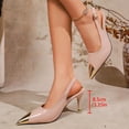 thumbnail image 4 of Womens Slingback Kitten Heels Closed Pointed Toe Pumps Heeled Sandals Elegant Splice Leather Party Prom Dress Shoes Pink Size 5, 4 of 7