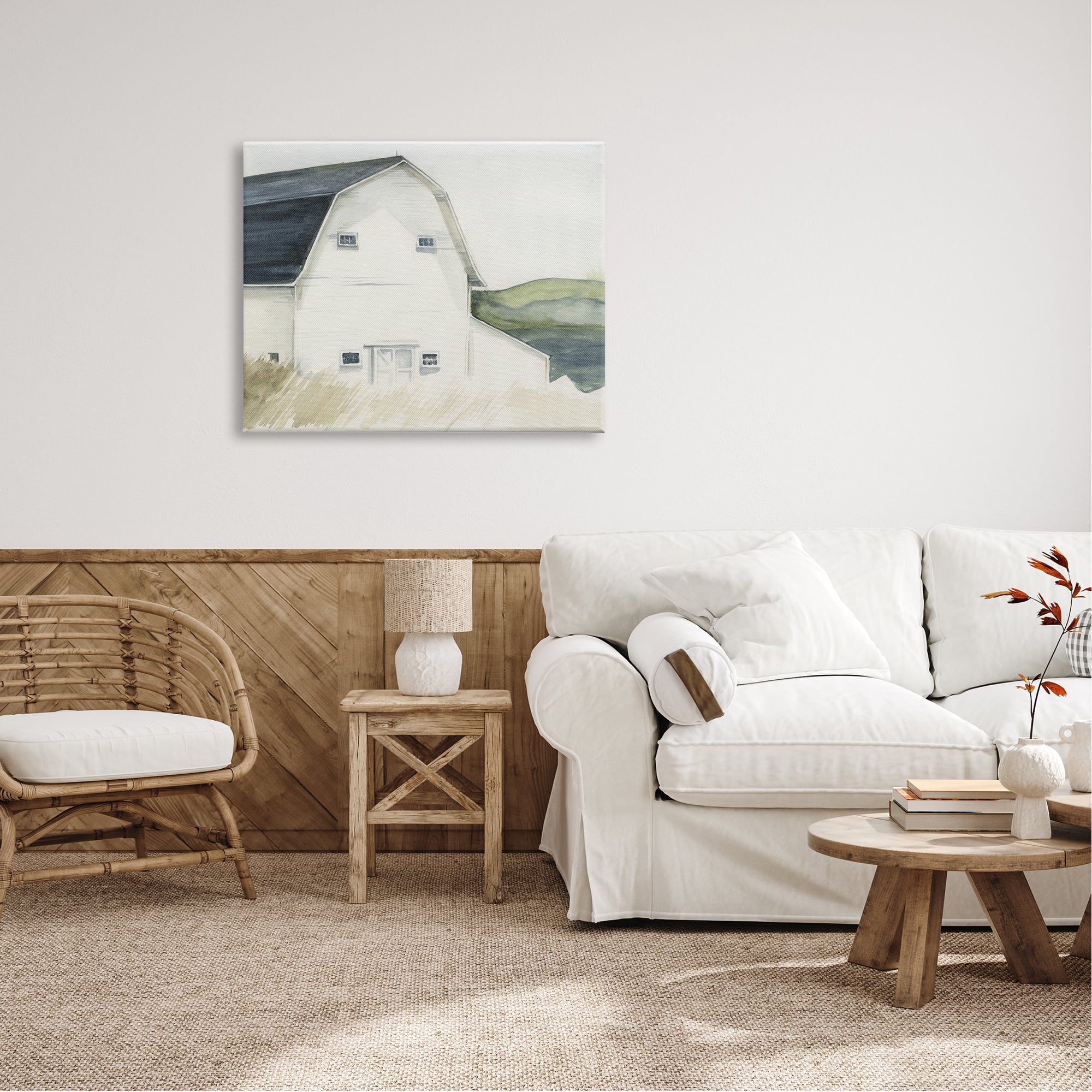 Stupell Industries White Farmhouse Barn Rural Grassland Countryside , 40 x 30, Design by Jennifer Paxton Parker