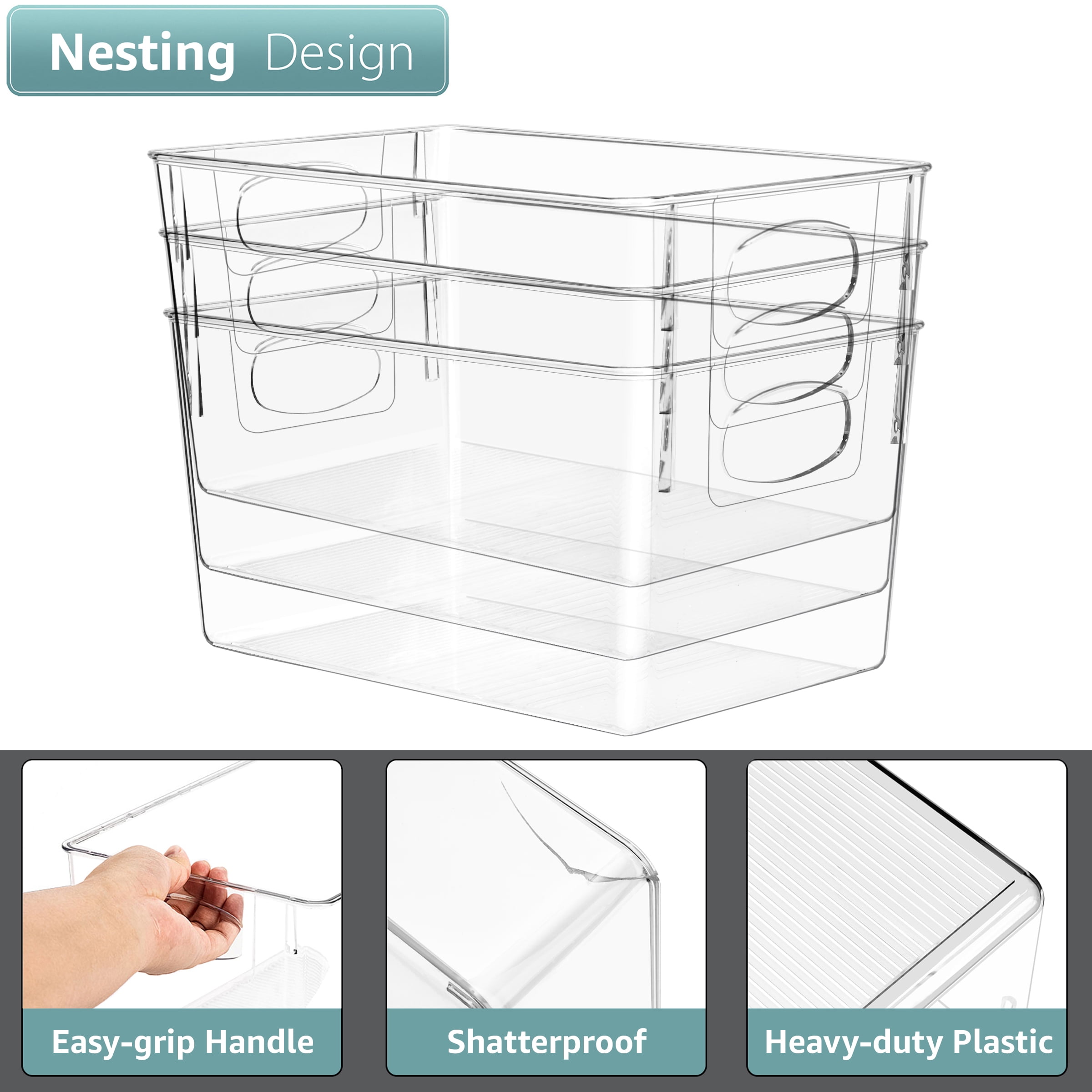 Sorbus 4 Pack Large Clear Plastic Storage Bins, Clear Organizer Bins with Handle for Kitchen, Pantry, Cabinet, Refrigerator, Craft, Toys, Clothes, Closet, Under Sink, Bathroom Organizers and Storage