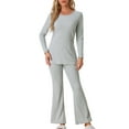 thumbnail image 1 of INSPIRE CHIC Women's Ribbed Knit Lounge Set Long Sleeves Top and Pants Pajama Sets Two Piece Matching Outfits Set L Gray, 1 of 6