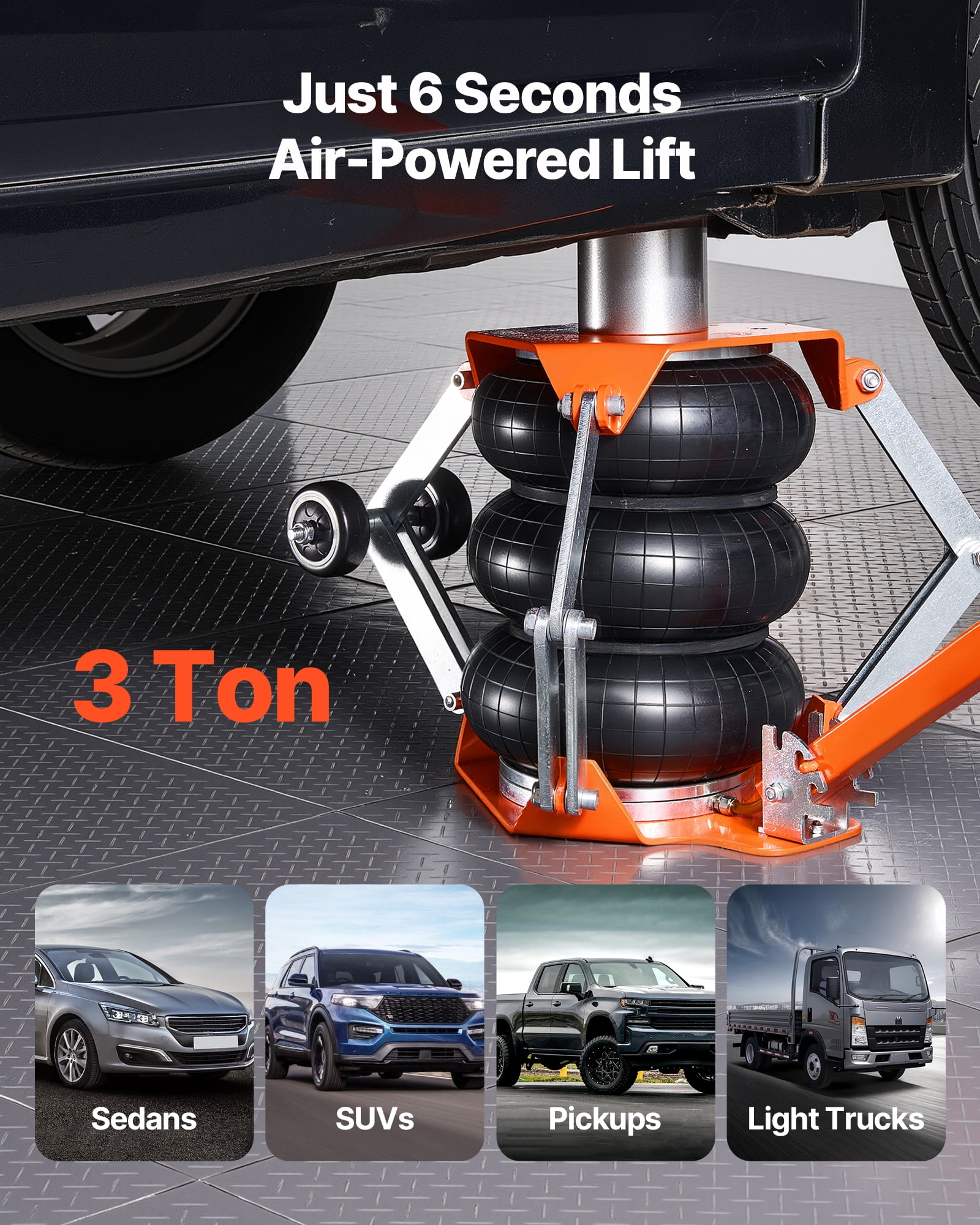 VEVOR Air Jack, 3 Ton/6613 lbs Triple Bag Air Jack, Airbag with Support Rod, Lift Up to 18.5 inch with Heightened Column & Adjustable Handle, 1-6 s Fast Lifting Pneumatic for Car, SUV, Pickup Truck