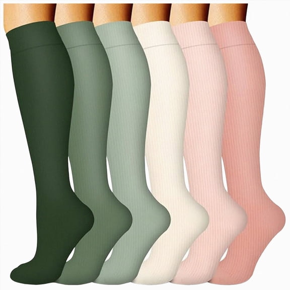 Cdudpw Womens Trouser Socks, 6 Pairs Silky Knee High Nylon Dress Socks, Opaque Stretchy(Green,S)